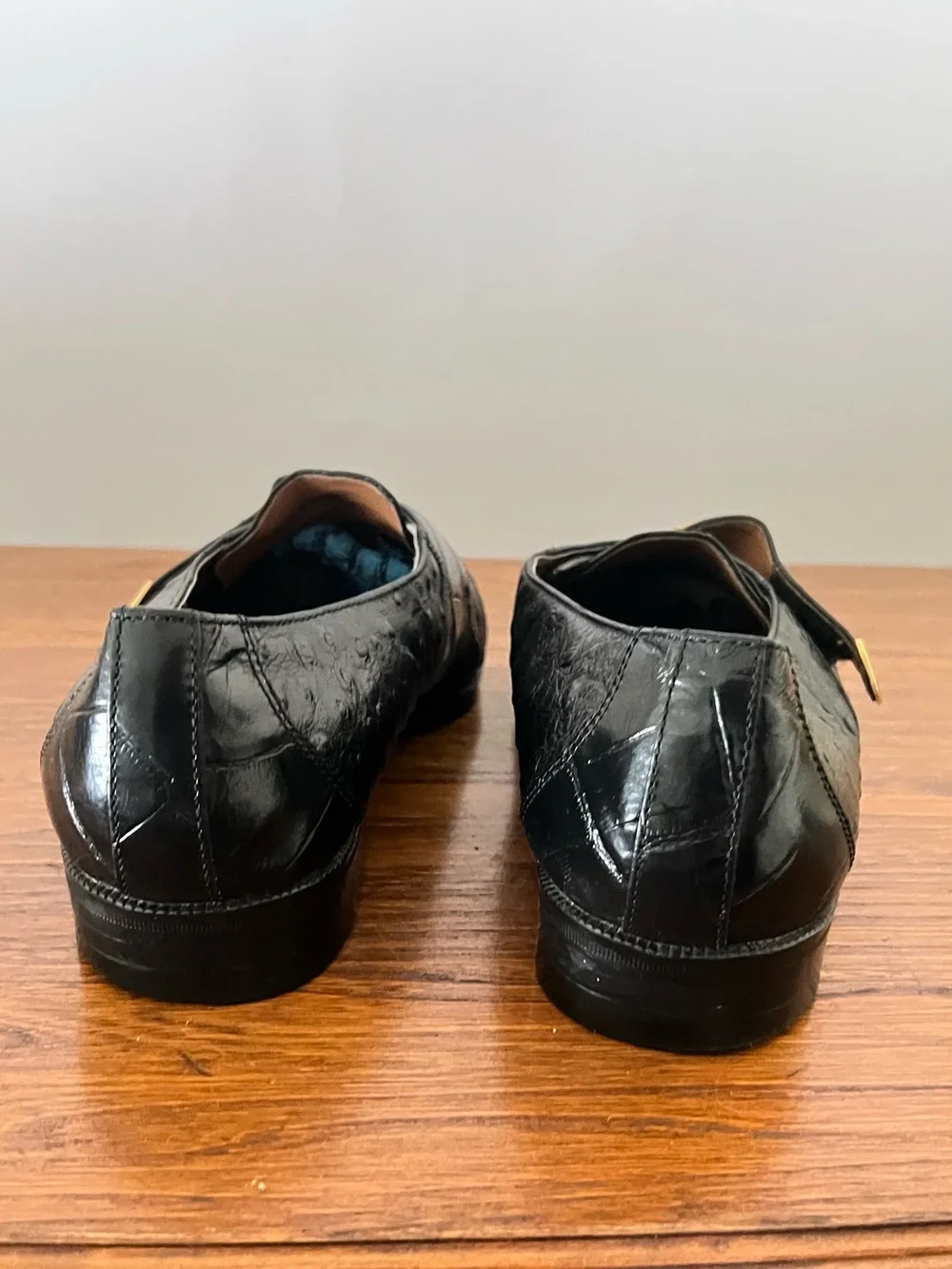 Giorgio Brutini Black Leather Slip-On Loafers with Gold Accent